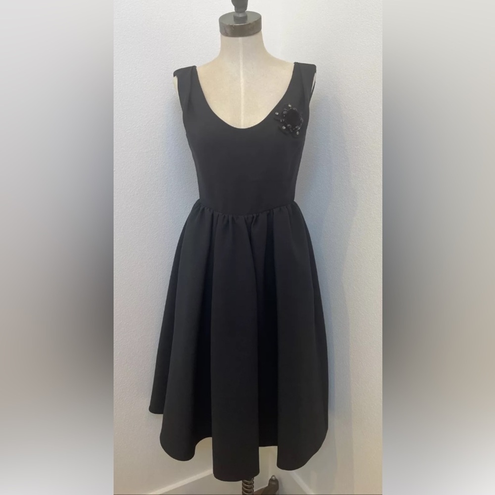 Fendi Black Pleated A-line Midi Dress
